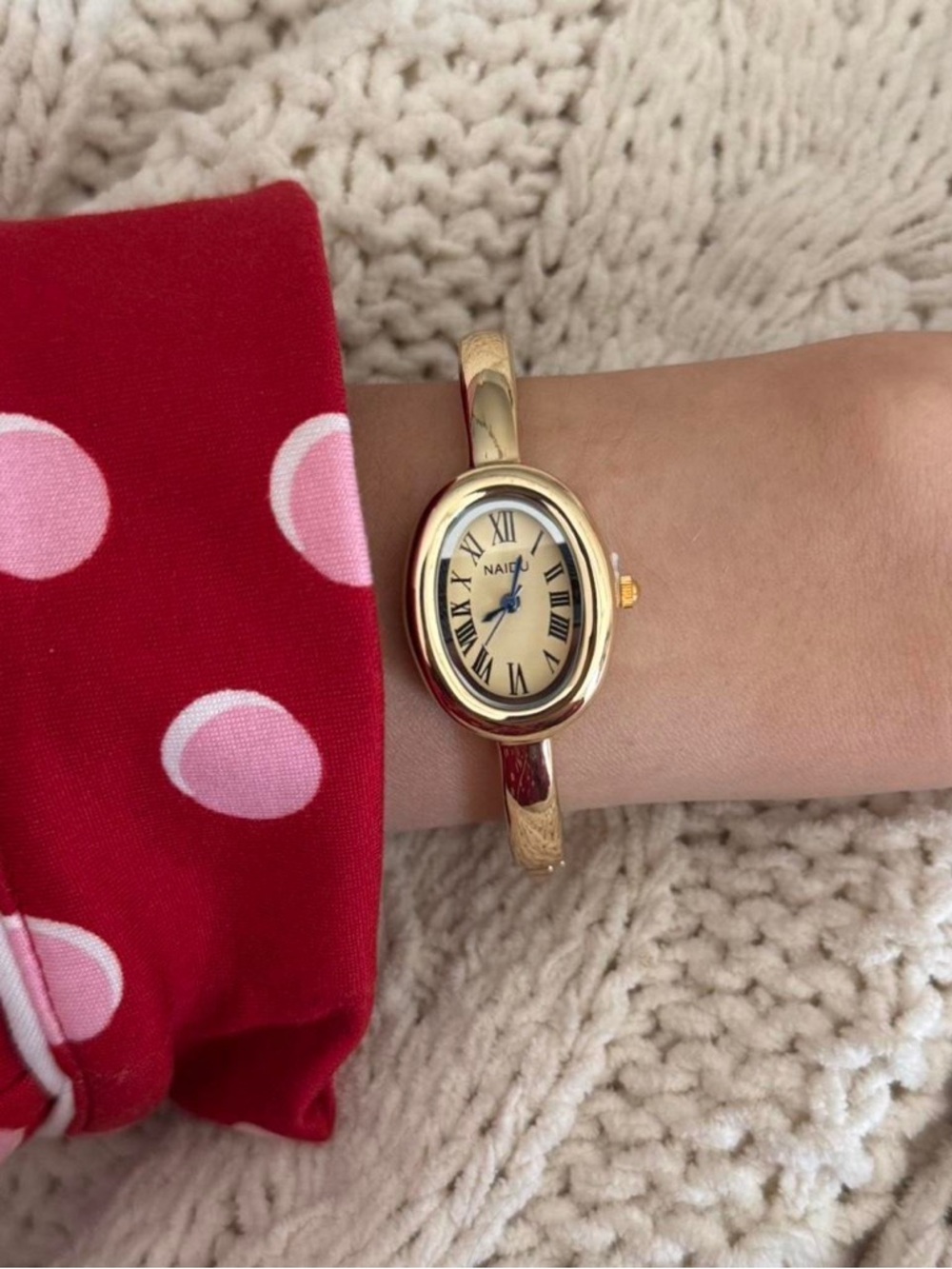 NAIDY Gold Oval Bangle Watch - Cream Dial - Picture 2 of 3